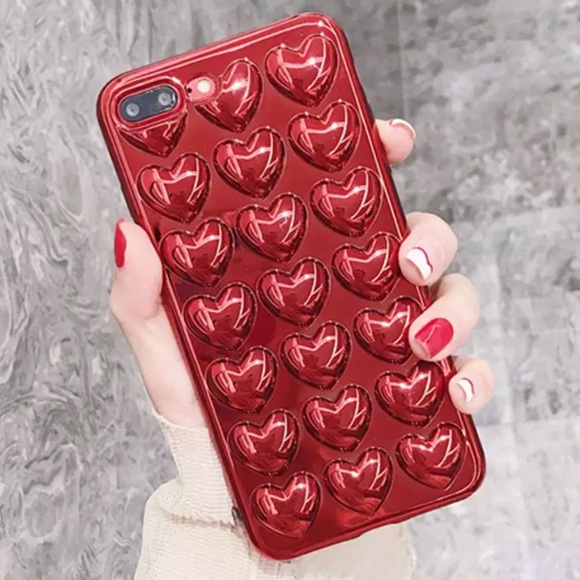NEW iPhone 7/8 Electroplate 3D Heart Case - Picture 2 of 6